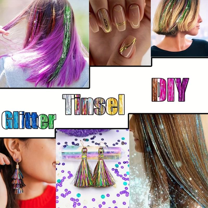 12 Colors Hair Tinsel Kit Strands With Tool Fairy Hair Tinsel Glitter