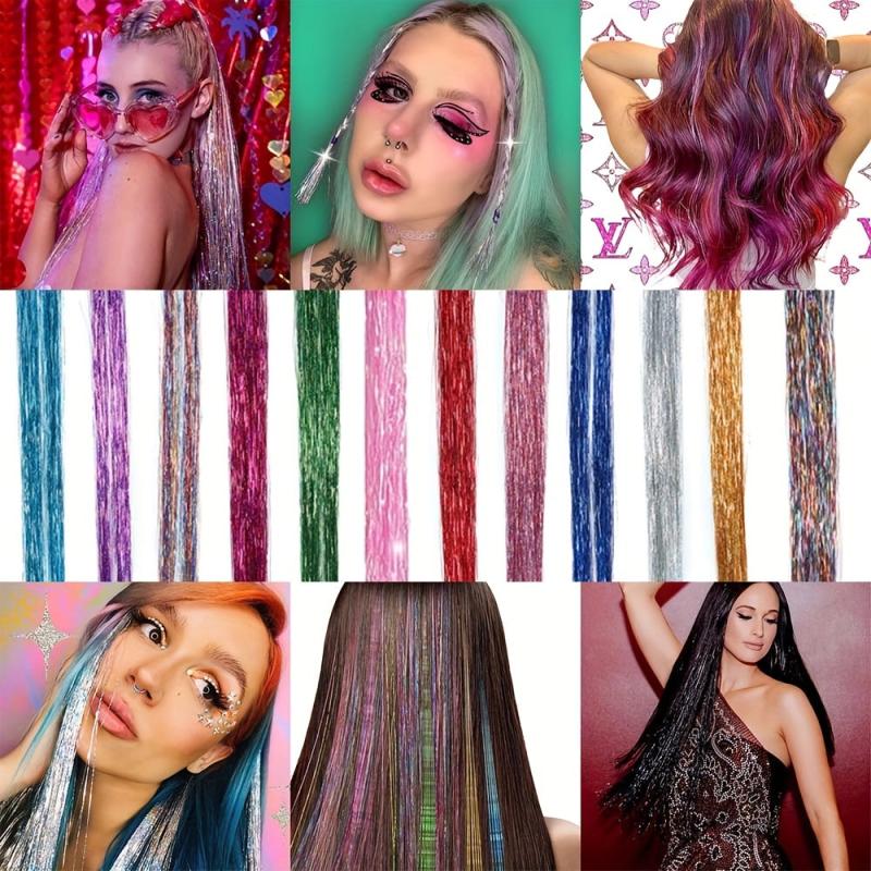 12 Colors Hair Tinsel Kit Strands With Tool Fairy Hair Tinsel Glitter
