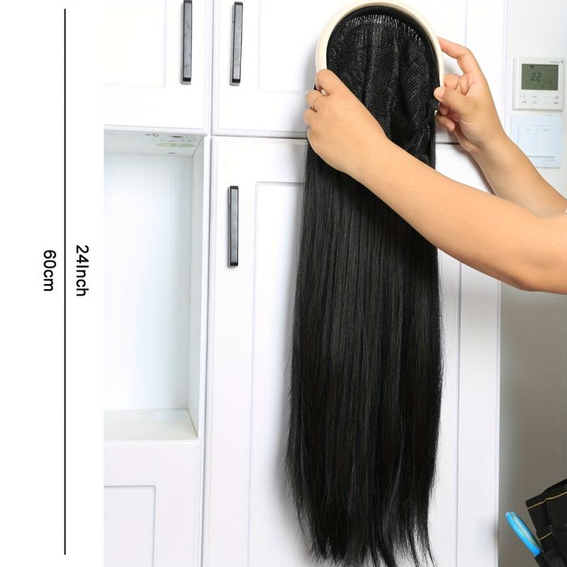 Long Straight Headband Wig Synthetic 60 with Attached Headbands Brown Half Wig