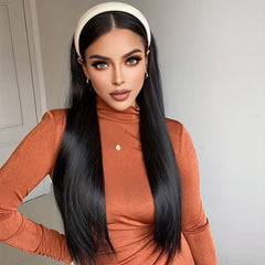 Long Straight Headband Wig Synthetic 60 with Attached Headbands Brown Half Wig