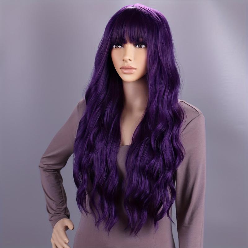 12 Cm Purple Curly Wig with Bangs - Halloween Costume Wig