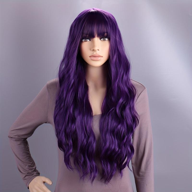 12 Cm Purple Curly Wig with Bangs - Halloween Costume Wig