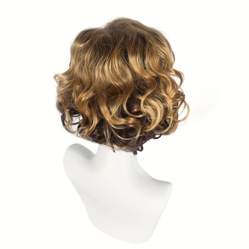 Men's Blonde Brown Ombre Curly Hair Wig Metal Punk Rock Retro Wigs