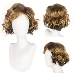 Men's Blonde Brown Ombre Curly Hair Wig Metal Punk Rock Retro Wigs