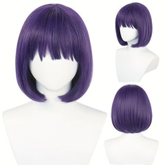 Purple Anime Cosplay Wig Short Bob with Bangs for Halloween Christmas