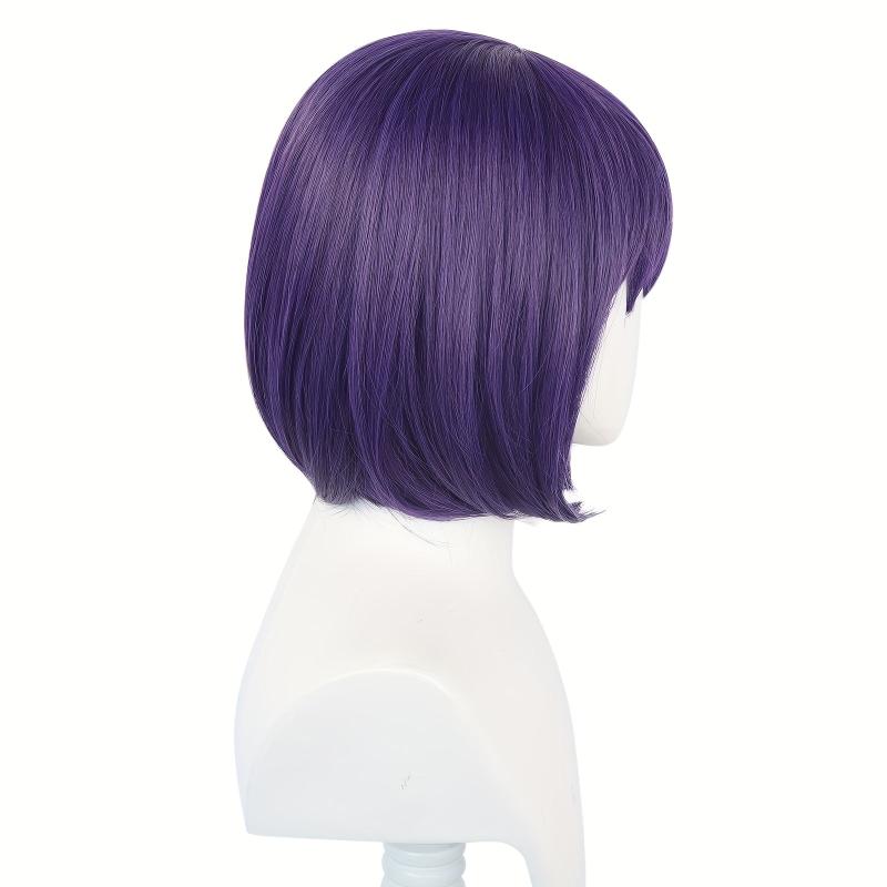 Purple Anime Cosplay Wig Short Bob with Bangs for Halloween Christmas