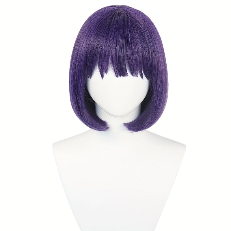 Purple Anime Cosplay Wig Short Bob with Bangs for Halloween Christmas