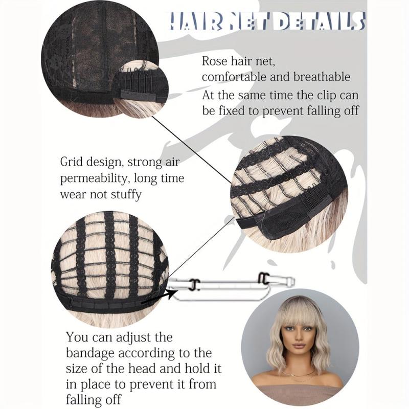 Short Bob Wig With Bangs Wavy Ombre Curly Wig