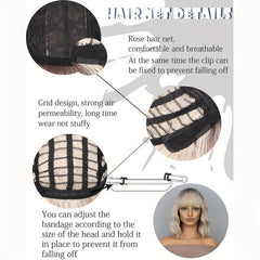 Short Bob Wig With Bangs Wavy Ombre Curly Wig