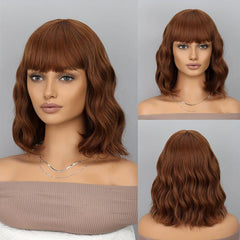 Short Bob Wig With Bangs Wavy Ombre Curly Wig