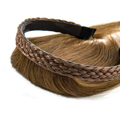 Braided Headband Straight Human Hair Topper with Bangs