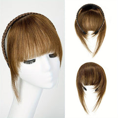 Braided Headband Straight Human Hair Topper with Bangs