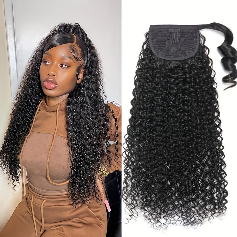 Kinky Curly Human Hair Ponytail Extension 20-32-71-12 cm Natural