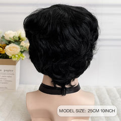 Short Hair Wigs Asymmetry Side Bangs Pixie Cut Synthetic Hair Wig