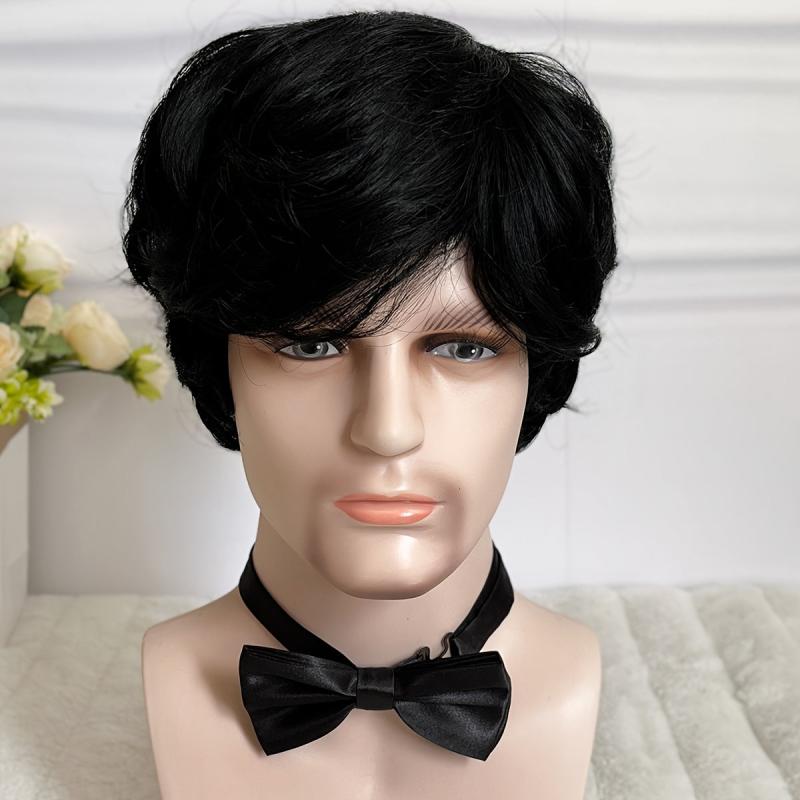 Short Hair Wigs Asymmetry Side Bangs Pixie Cut Synthetic Hair Wig