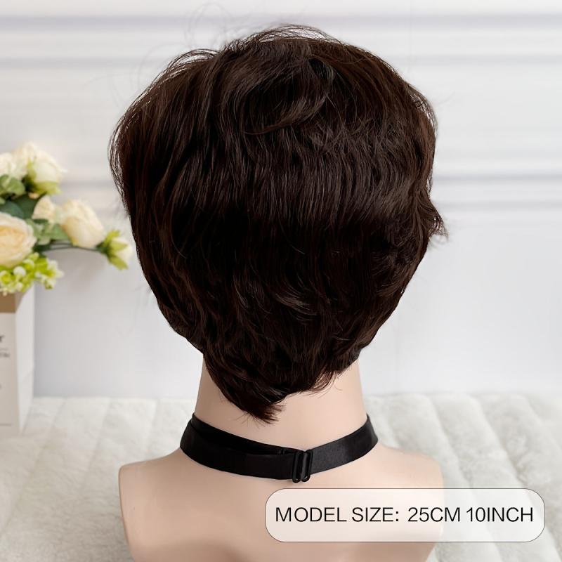 Short Hair Wigs Asymmetry Side Bangs Pixie Cut Synthetic Hair Wig