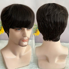 Short Hair Wigs Asymmetry Side Bangs Pixie Cut Synthetic Hair Wig