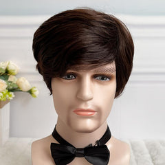 Short Hair Wigs Asymmetry Side Bangs Pixie Cut Synthetic Hair Wig