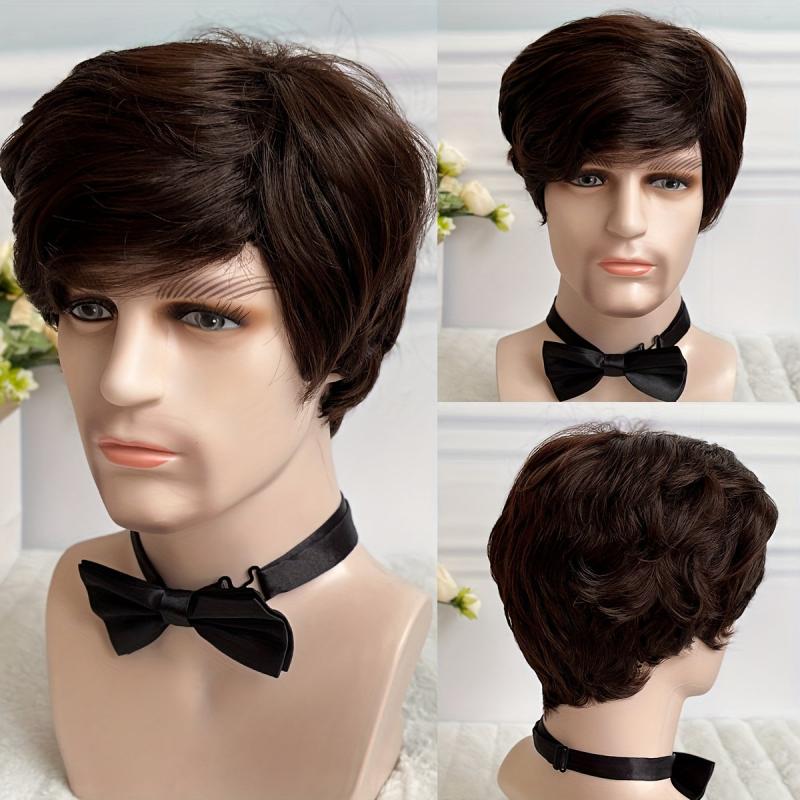 Short Hair Wigs Asymmetry Side Bangs Pixie Cut Synthetic Hair Wig