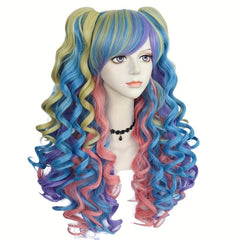 24Inch Multicolor Wavy Lolita Wig With Bangs for Cosplay Halloween Party