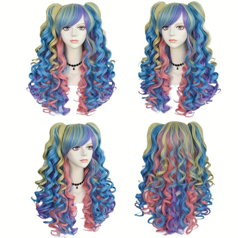 24Inch Multicolor Wavy Lolita Wig With Bangs for Cosplay Halloween Party