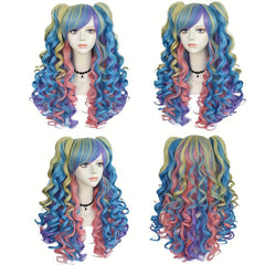 24Inch Multicolor Wavy Lolita Wig With Bangs for Cosplay Halloween Party