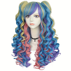 24Inch Multicolor Wavy Lolita Wig With Bangs for Cosplay Halloween Party