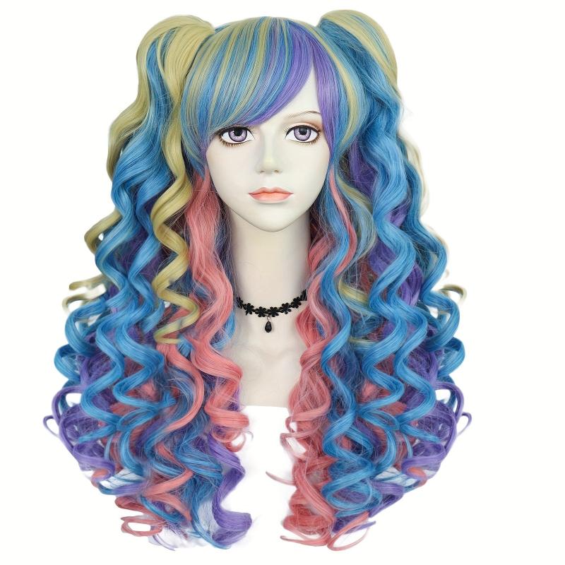 24Inch Multicolor Wavy Lolita Wig With Bangs for Cosplay Halloween Party