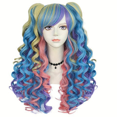 24Inch Multicolor Wavy Lolita Wig With Bangs for Cosplay Halloween Party