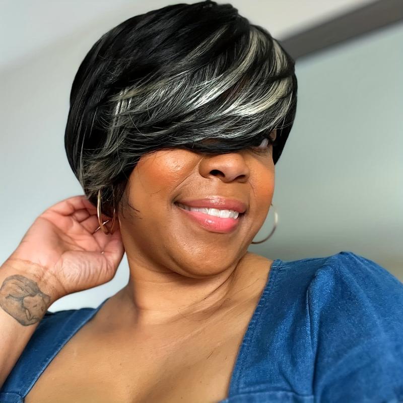 Short Pixie Cut Wigs With Side Bangs Natural Daily Costume Wig For Women
