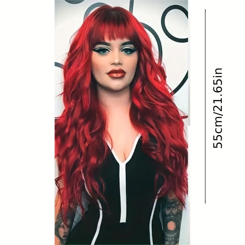 Pink Wavy Synthetic Hair Wig with Bangs for Women Girls