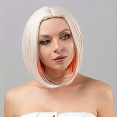 Short Bob Peekaboo Wigs Blonde Mixed Orange Hair Wigs For Women