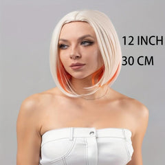 Short Bob Peekaboo Wigs Blonde Mixed Orange Hair Wigs For Women