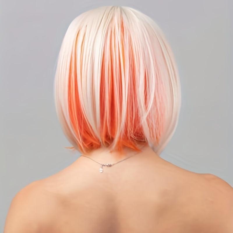 Short Bob Peekaboo Wigs Blonde Mixed Orange Hair Wigs For Women