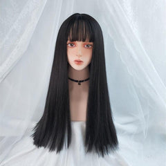 Pink Straight Hair Wig with Bangs for Women