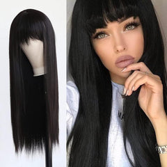 Pink Straight Hair Wig with Bangs for Women