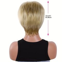 Short Blonde Straight Wigs With Bangs 24 Cm Pixie Cut Synthetic Hair