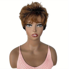 Short Blonde Straight Wigs With Bangs 24 Cm Pixie Cut Synthetic Hair