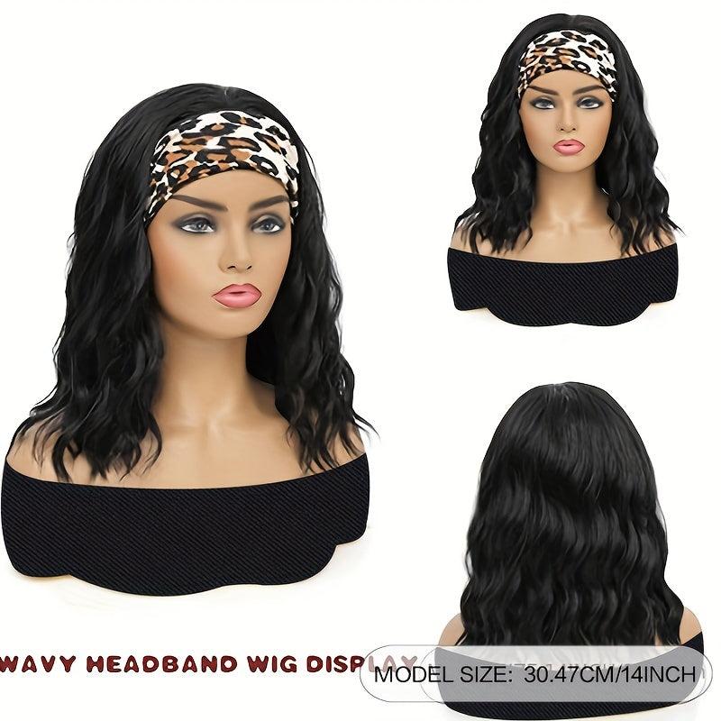 Short Wavy Bob Headband Wig Natural Curly Glueless Shoulder Length Wigs