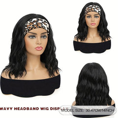 Short Wavy Bob Headband Wig Natural Curly Glueless Shoulder Length Wigs