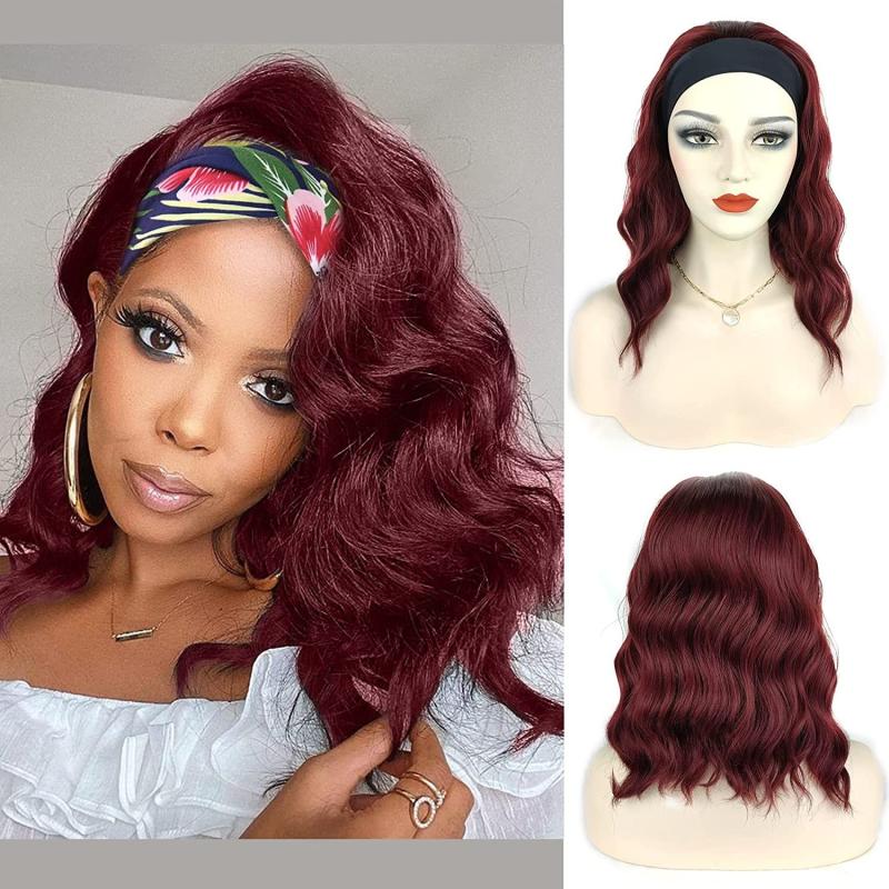 Short Wavy Bob Headband Wig Natural Curly Glueless Shoulder Length Wigs