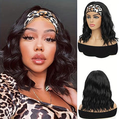 Short Wavy Bob Headband Wig Natural Curly Glueless Shoulder Length Wigs