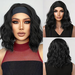 Short Wavy Bob Headband Wig Natural Curly Glueless Shoulder Length Wigs