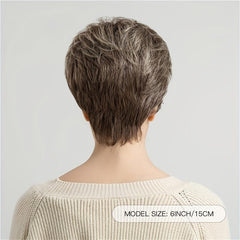 Gradient Brown Pixie Cut Wig Bangs Layered Straight Synthetic Hair