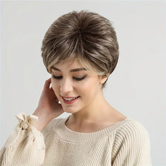 Gradient Brown Pixie Cut Wig Bangs Layered Straight Synthetic Hair