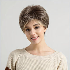 Gradient Brown Pixie Cut Wig Bangs Layered Straight Synthetic Hair