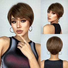 20-32 cm Pixie Cut Short Straight Hair Wigs With Bangs