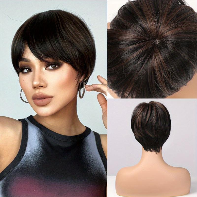 20-32 cm Pixie Cut Short Straight Hair Wigs With Bangs