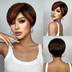 20-32 cm Pixie Cut Short Straight Hair Wigs With Bangs