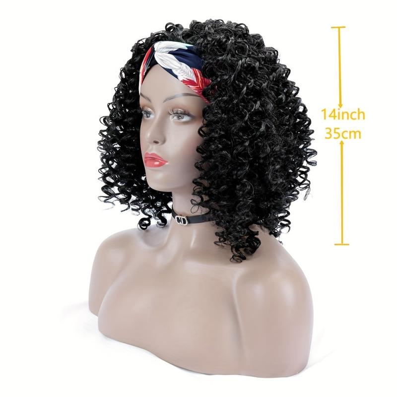 Kinky Curly Headband Wigs 35-56 cm Synthetic Half Wig with Headband Attached